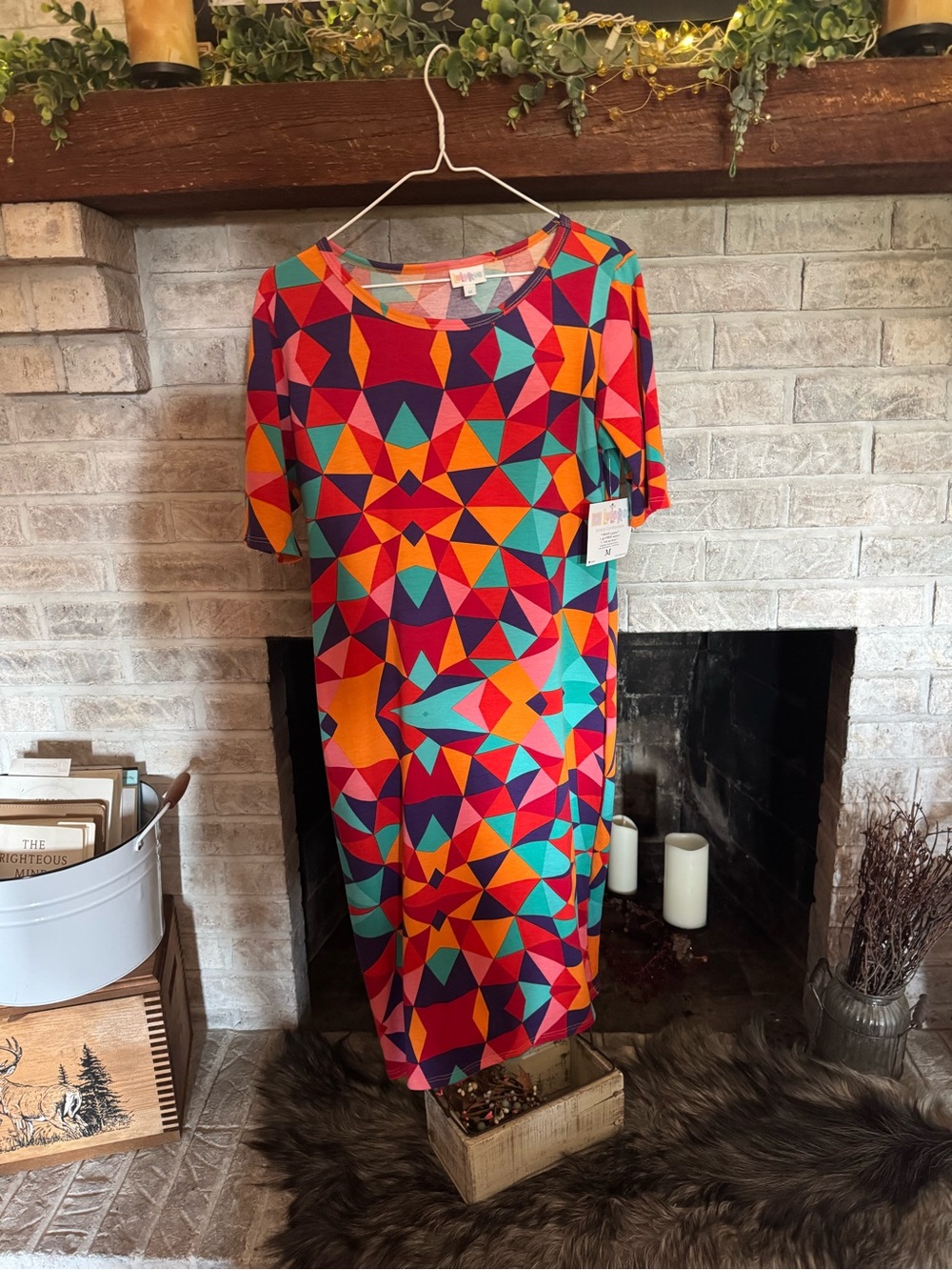 LuLaRoe Geometric Midi Dress - Pink, Orange, Teal, Purple